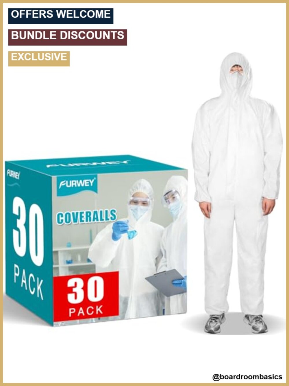 Disposable Coveralls 30 Pack Full Body Protective Suits with Hood Elastic Cuffs